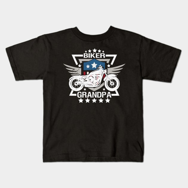 Biker Grandpa White Motorcycle with Stars Kids T-Shirt by EPDROCKS